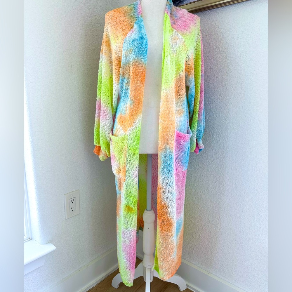 Duster Kimono Cardigan Sweater Small Tie Dye Sheer Long